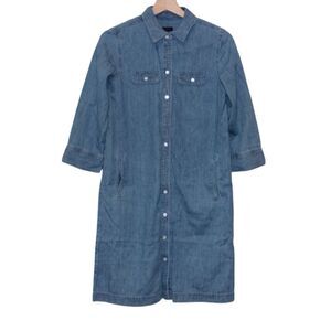 Talbots Blue 100% Cotton Blend Button Down Denim Shirt Dress Women's Size 4